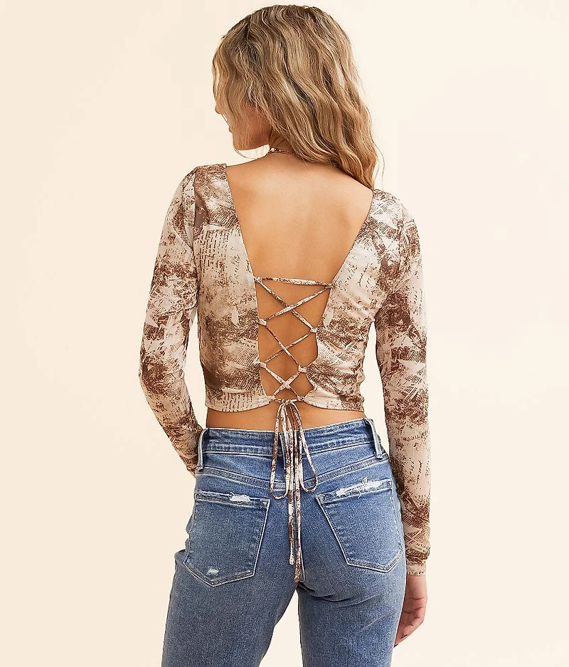 Back Lace-Up Mesh Cropped Top