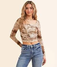 Back Lace-Up Mesh Cropped Top