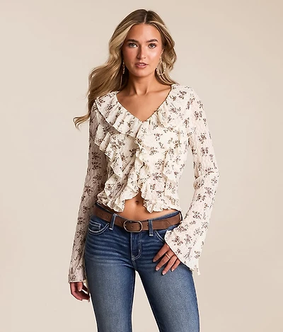 Floral Ruffle Cropped Top