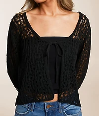 Front Tie Cropped Cardigan Sweater