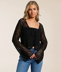 Front Tie Cropped Cardigan Sweater