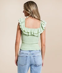 Smocked Ruffle Cropped Tank Top