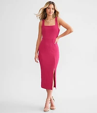 Textured Square Neck Midi Dress