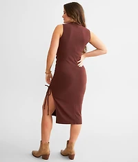 Shirred Cinch Tie Midi Dress