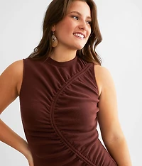 Shirred Cinch Tie Midi Dress