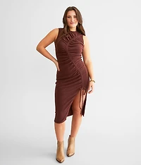 Shirred Cinch Tie Midi Dress