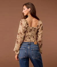 Lace-Up Chiffon Cropped Top