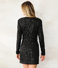 Surplice Sequin Mini Dress