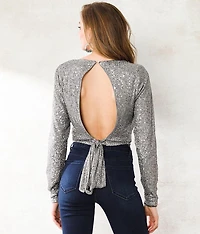 Sequin Mesh Open Back Cropped Top