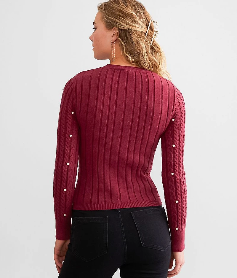 Cut-Out Faux Pearl Sweater