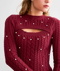 Cut-Out Faux Pearl Sweater