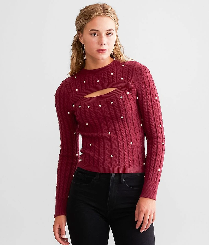 Cut-Out Faux Pearl Sweater