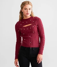 Cut-Out Faux Pearl Sweater