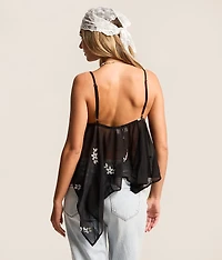 Beaded Floral Asymmetrical Tank Top