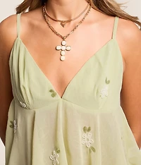 Beaded Floral Asymmetrical Tank Top