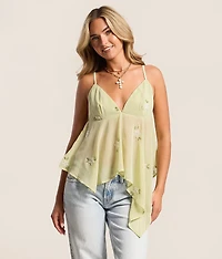 Beaded Floral Asymmetrical Tank Top