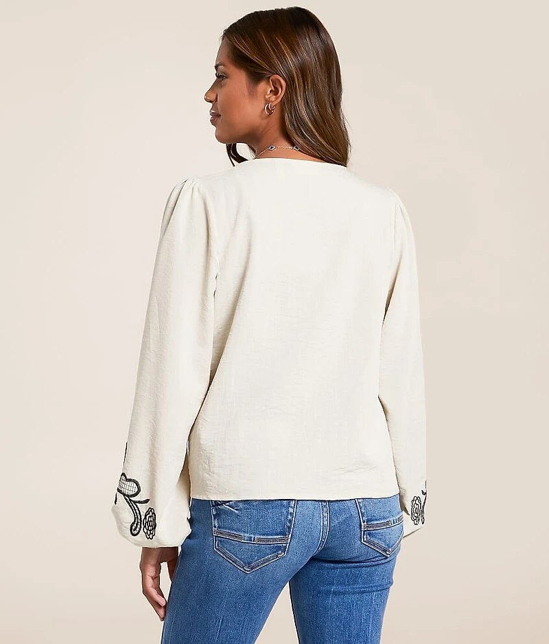 Embroidered Front Tie Top