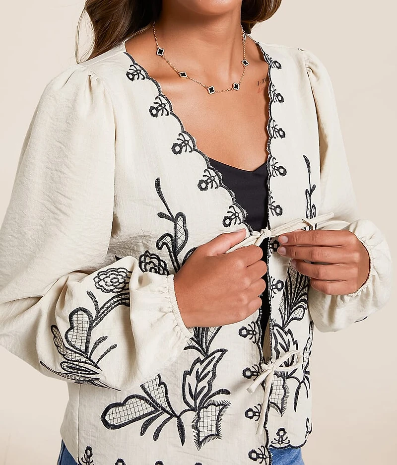 Embroidered Front Tie Top