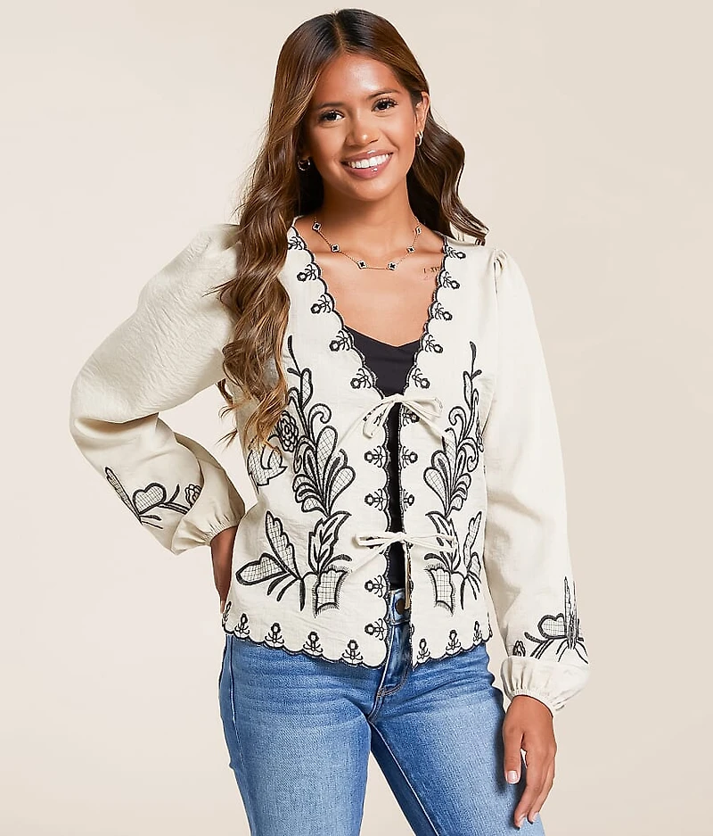 Embroidered Front Tie Top