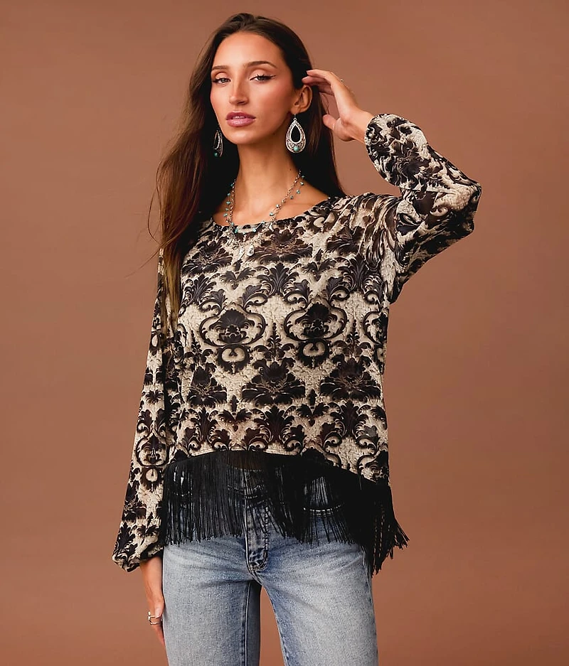 Floral Mesh Fringe Top