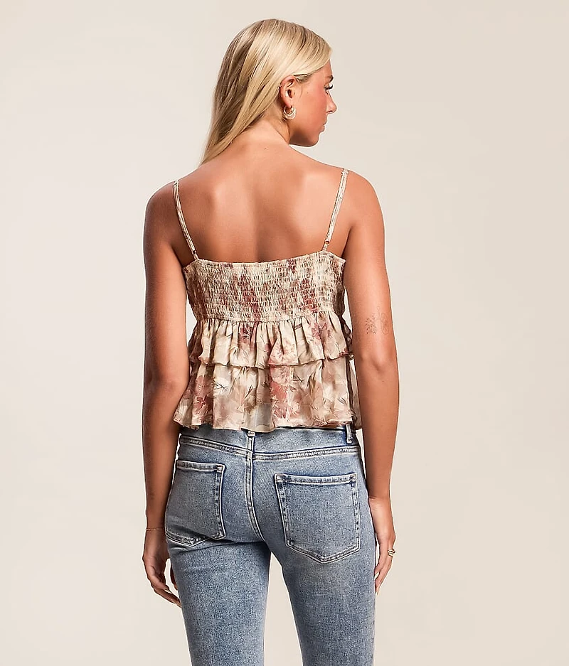 Floral Ruffle Tank Top With Scarf