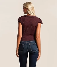 Textured Mesh Ruffle Top