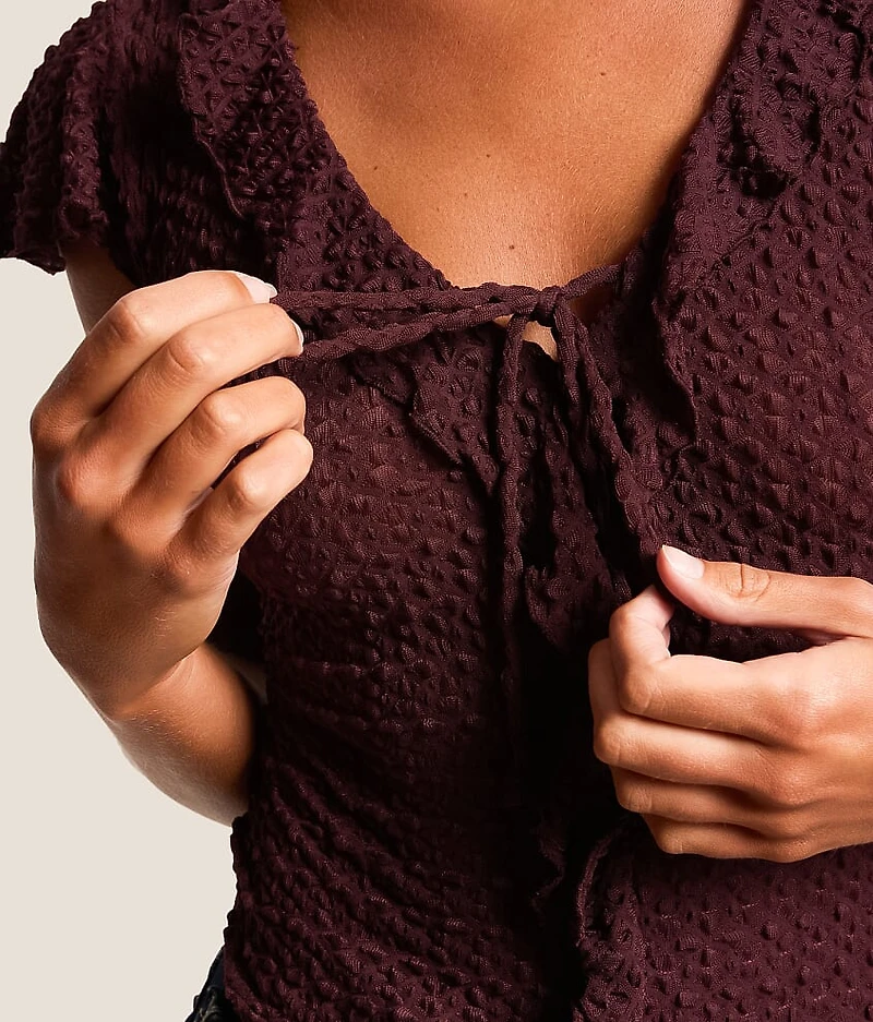 Textured Mesh Ruffle Top