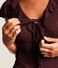 Textured Mesh Ruffle Top