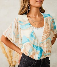 Marble Mesh Surplice Bodysuit