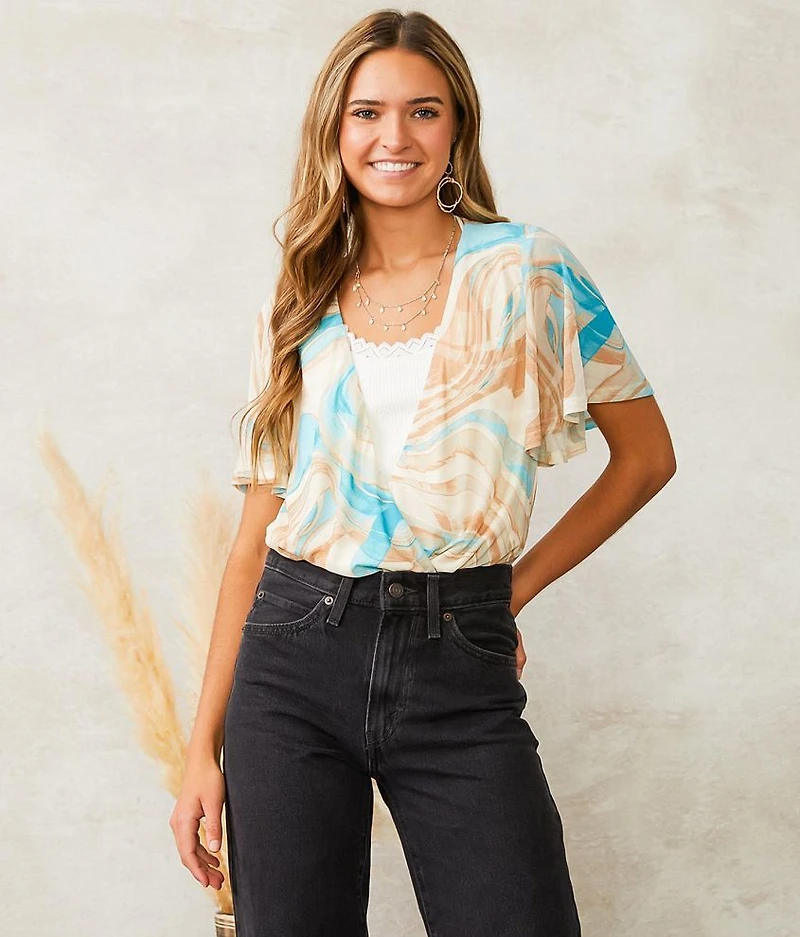Marble Mesh Surplice Bodysuit
