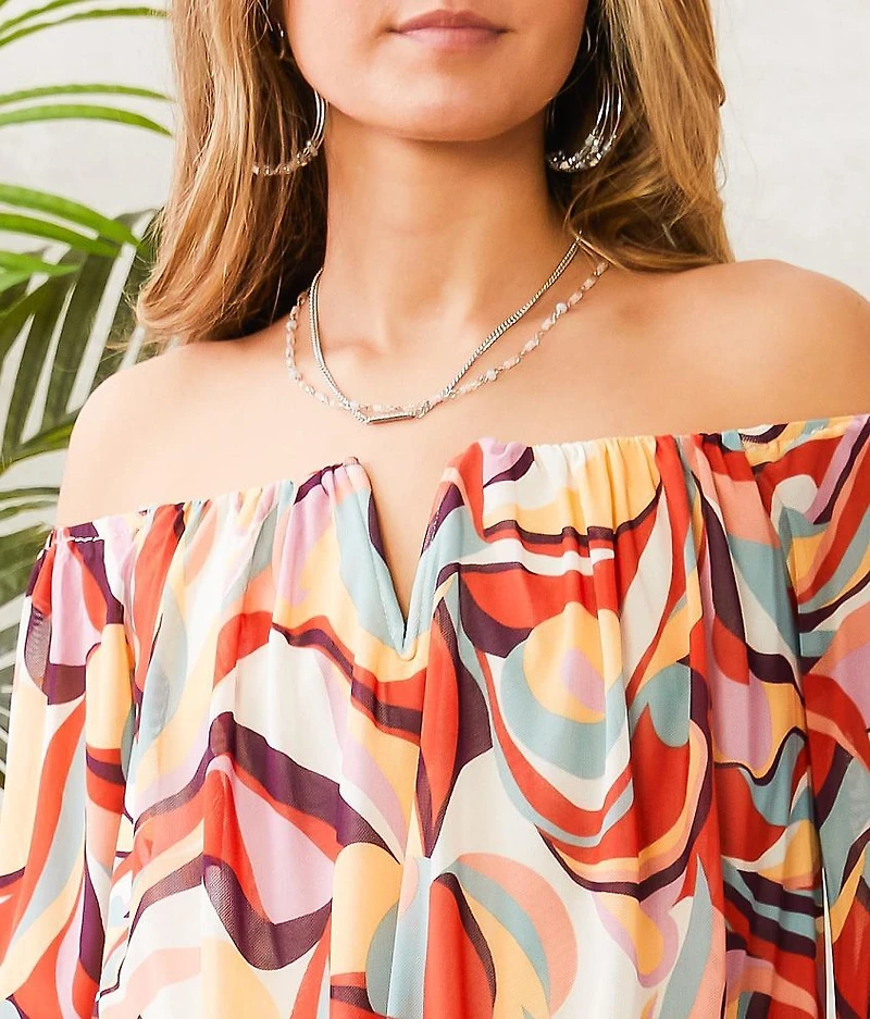 Mesh Off The Shoulder Cropped Top