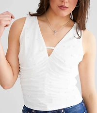 Faux Pearl Mesh Tank Top