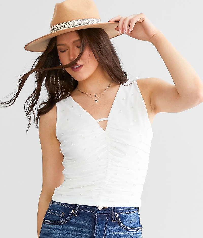 Faux Pearl Mesh Tank Top