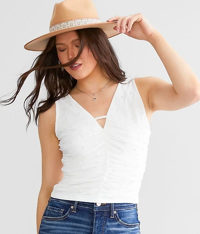 Faux Pearl Mesh Tank Top