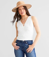 Faux Pearl Mesh Tank Top