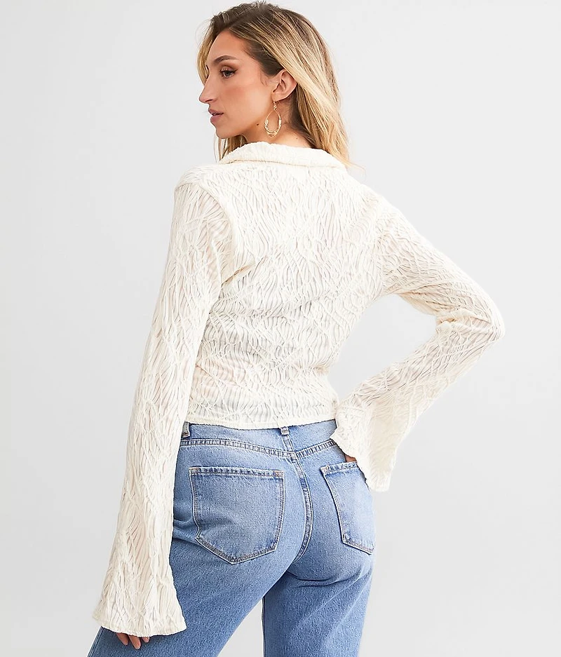 Textured Mesh Knit Blouse