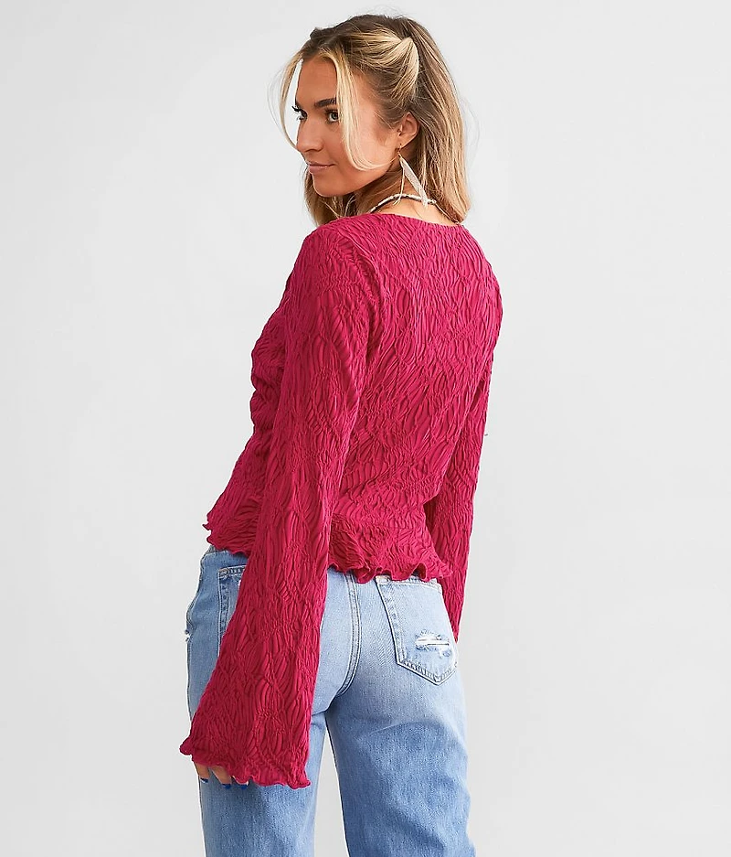 Textured Front Tie Cropped Top