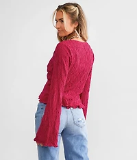 Textured Front Tie Cropped Top