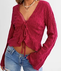 Textured Front Tie Cropped Top