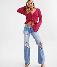 Textured Front Tie Cropped Top