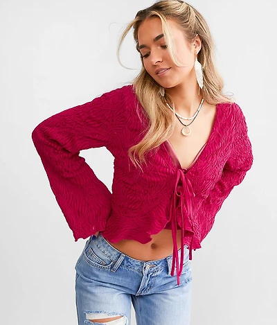Textured Front Tie Cropped Top