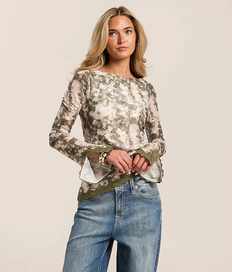 Rhinestone Floral Washed Top
