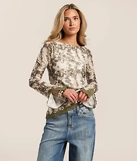 Rhinestone Floral Washed Top