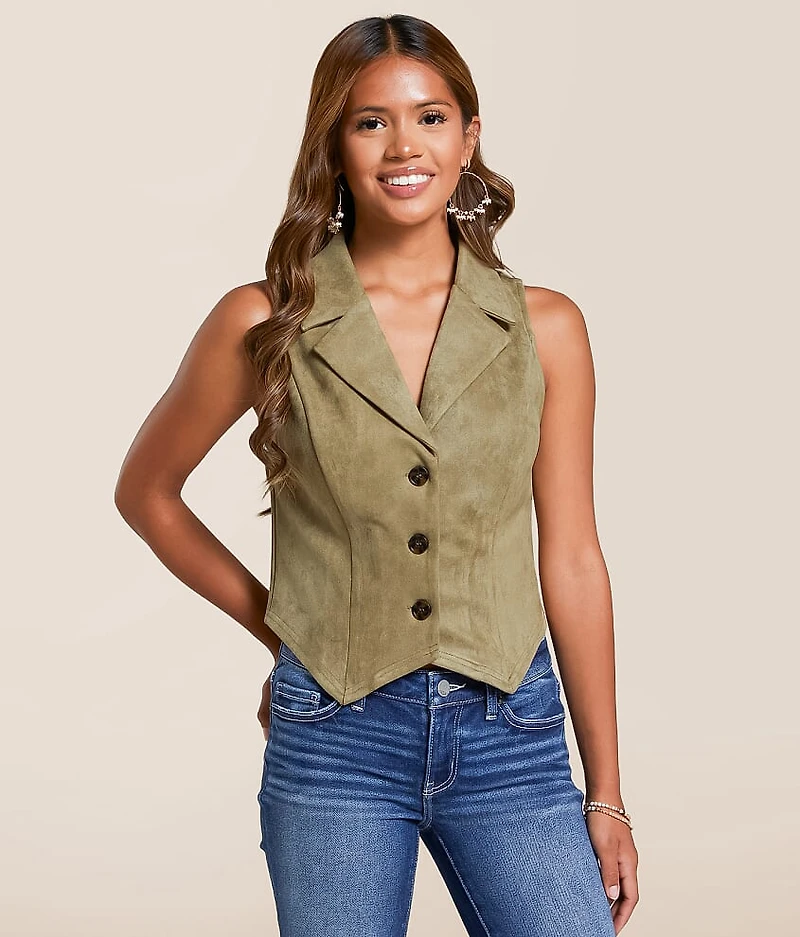 Faux Suede Collared Vest