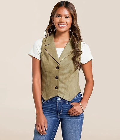 Faux Suede Collared Vest
