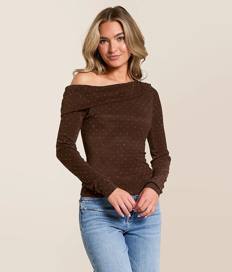 Off The Shoulder Rhinestone Top