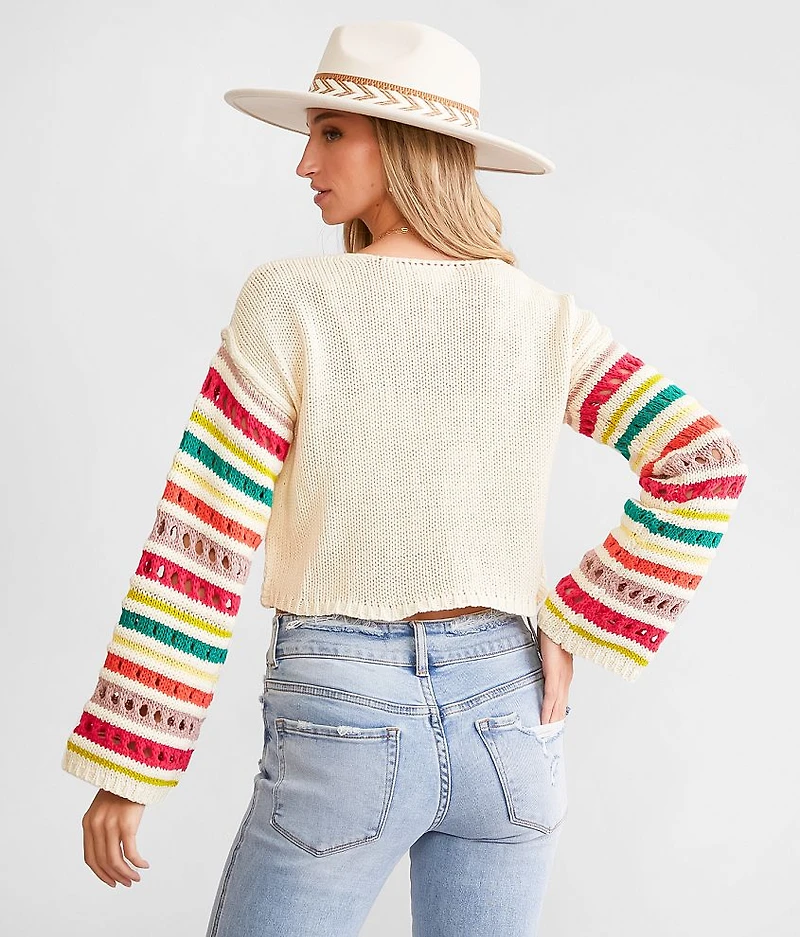 Pointelle Boxy Cropped Sweater
