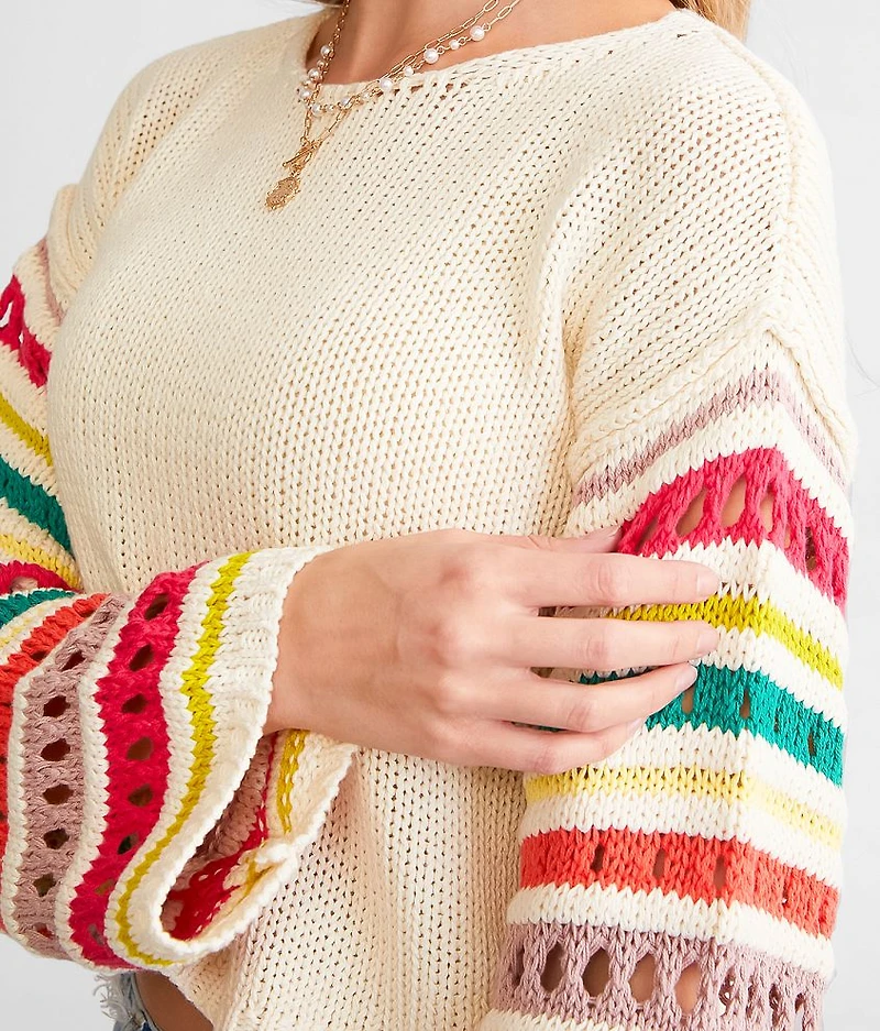 Pointelle Boxy Cropped Sweater