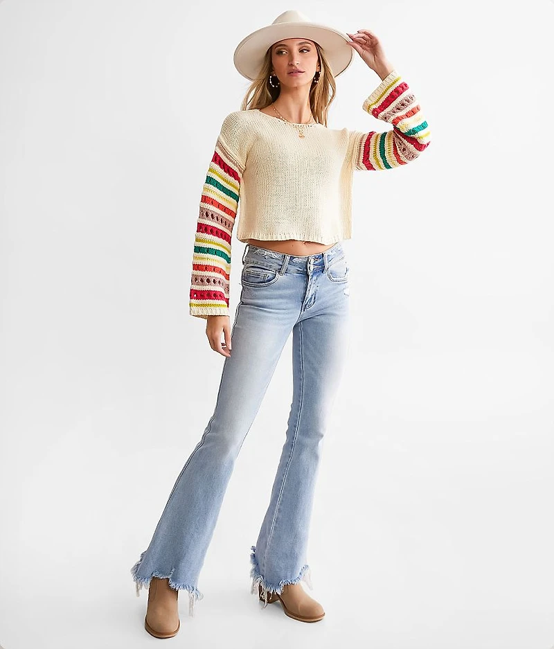 Pointelle Boxy Cropped Sweater