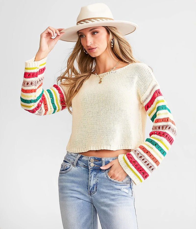 Pointelle Boxy Cropped Sweater